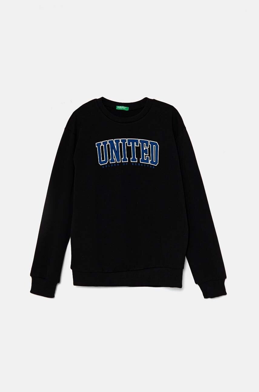 Detská bavlnená mikina United Colors of Benetton čierna farba, s potlačou, 3J68C10JM