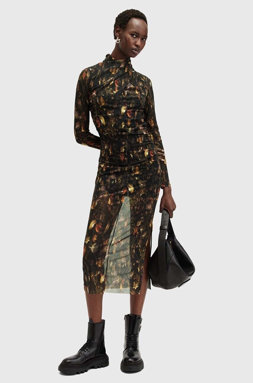 Šaty AllSaints TIA čierna farba, midi, priliehavá, W231DB