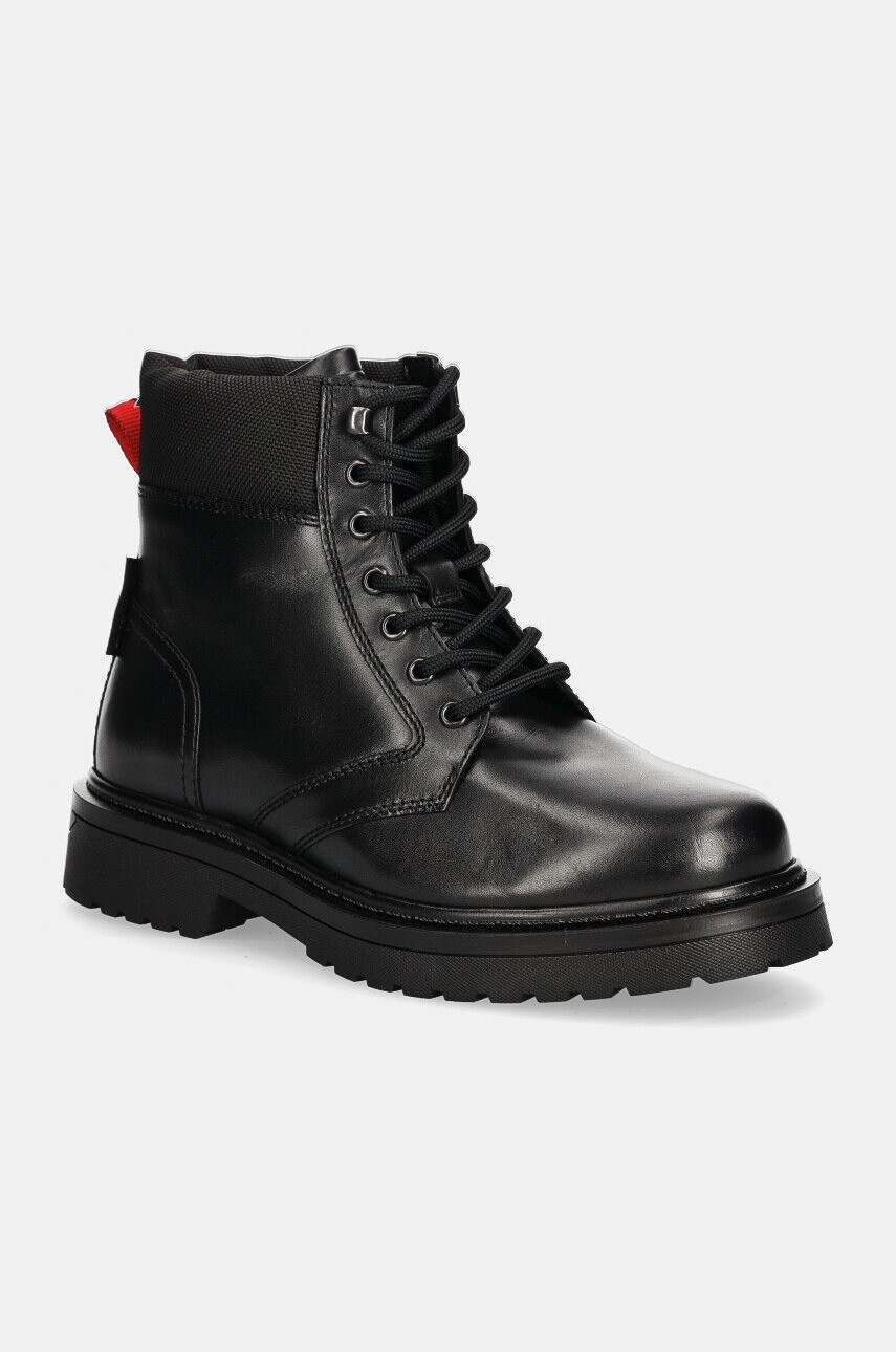 Členkové topánky Tommy Jeans TJM LACE UP BOOT pánske, čierna farba, EM0EM01446
