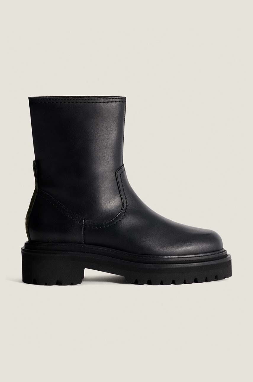 Kožené členkové topánky Hoff BOTA PIEL dámske, čierna farba, na plochom podpätku, 22331002 OFFICE