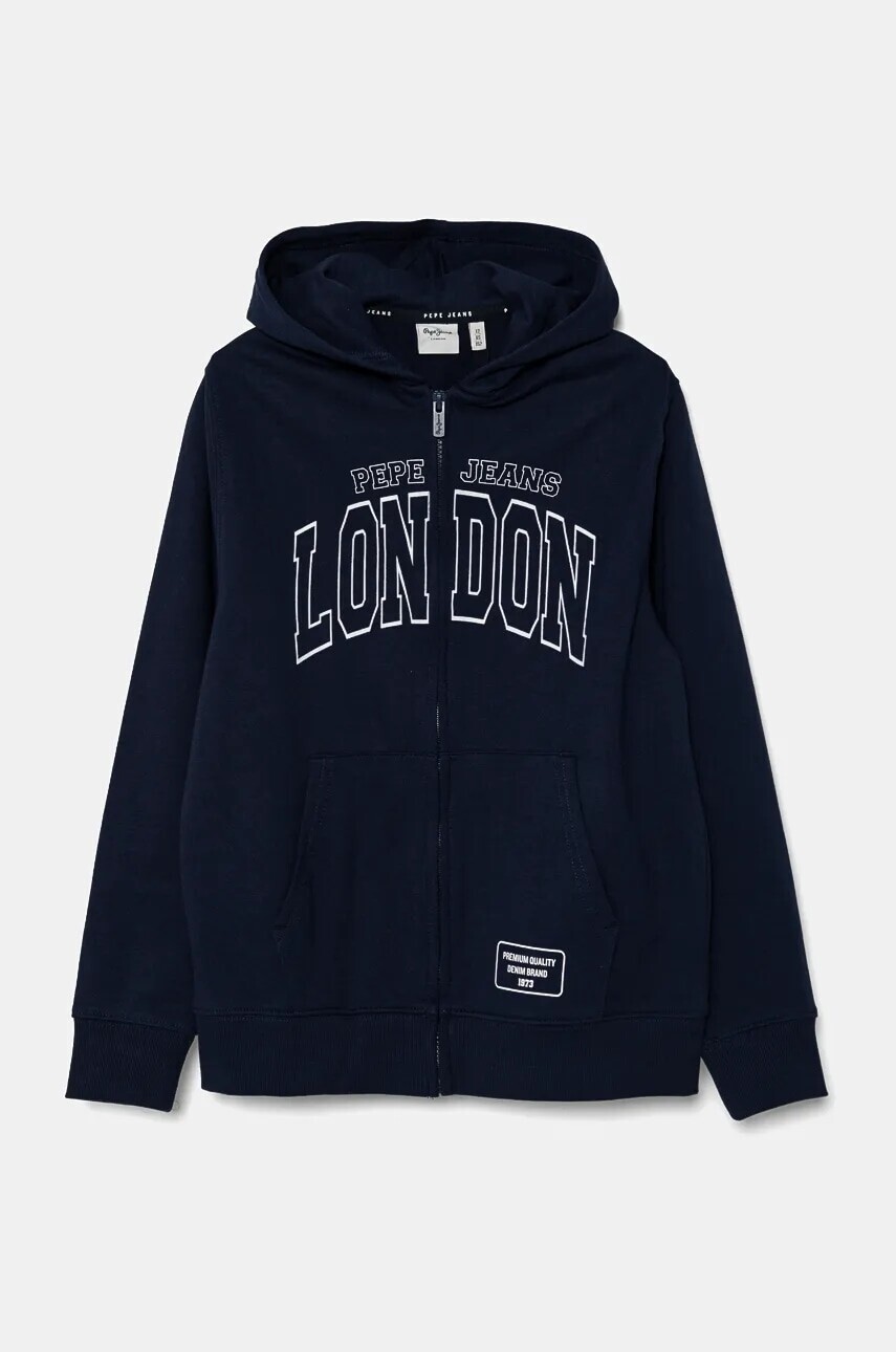 Detská bavlnená mikina Pepe Jeans BALEY ZIP s kapucňou, s potlačou, PB581617