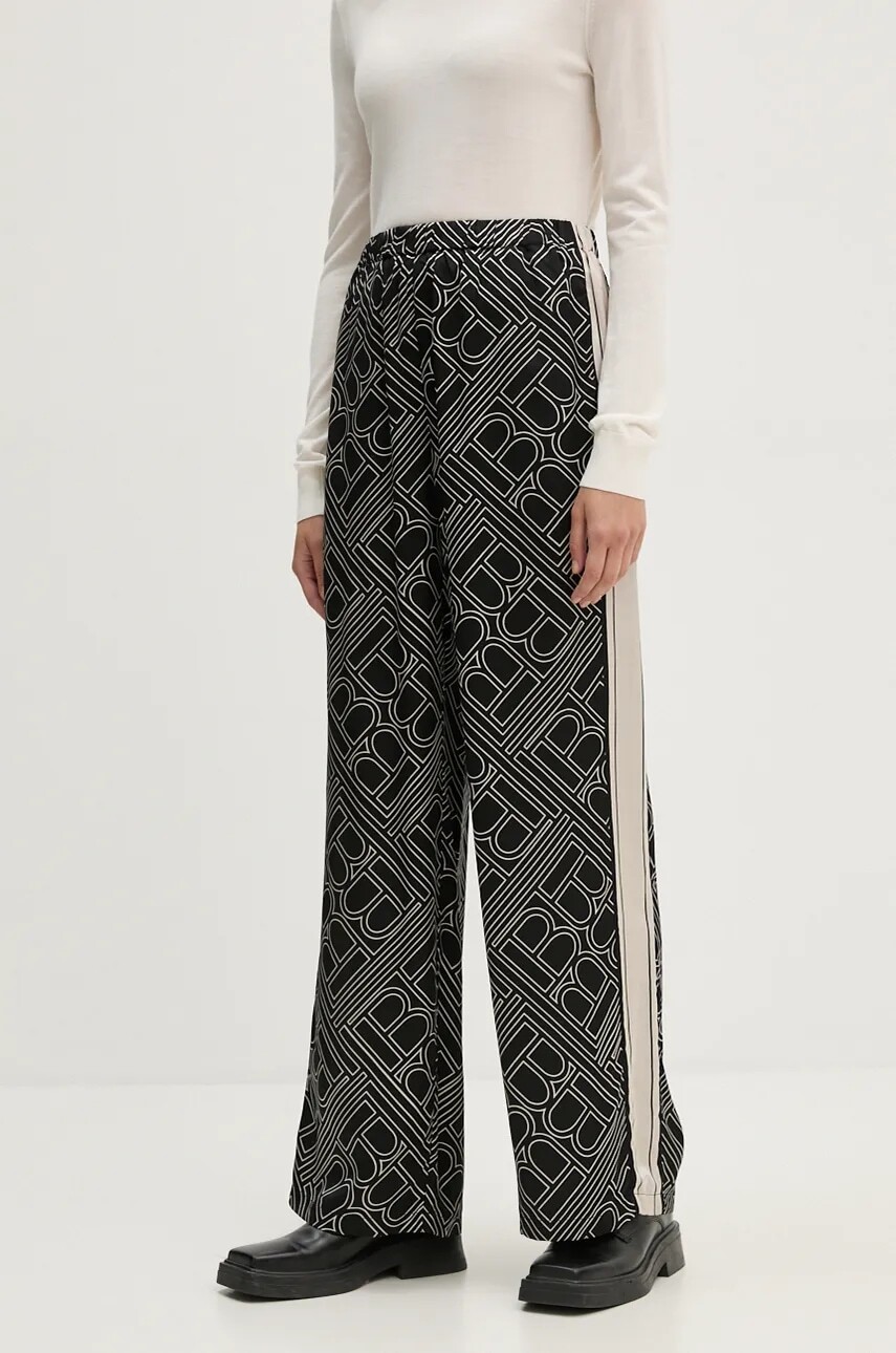 Nohavice Bruuns Bazaar FloretBBRina pants dámske, čierna farba, rovné, vysoký pás, BBW4151