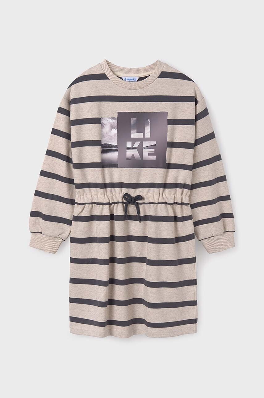 Dievčenské šaty Mayoral béžová farba, mini, rovný strih, 7982