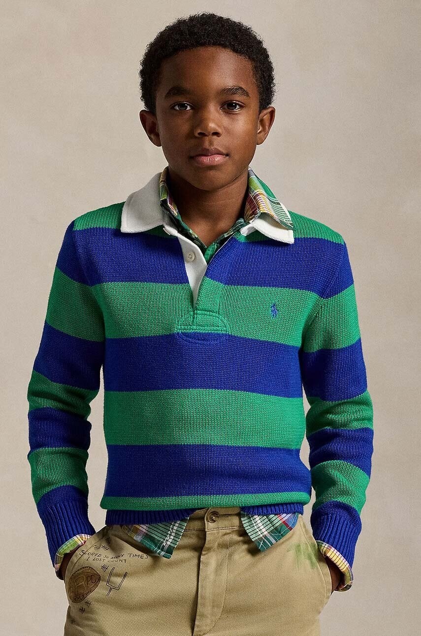 Detský bavlnený sveter Polo Ralph Lauren zelená farba, 323951145001