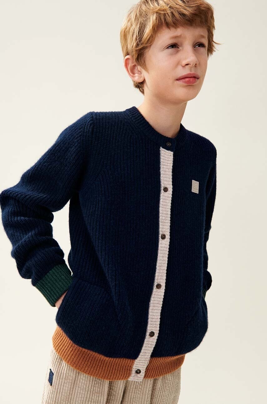 Detský vlnený kardigan Liewood Tiago Knit Cardigan tmavomodrá farba, LW19166