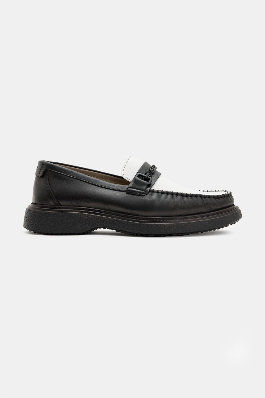 Kožené mokasíny AllSaints Gibbs Chain Loafer pánske, čierna farba, M011FB
