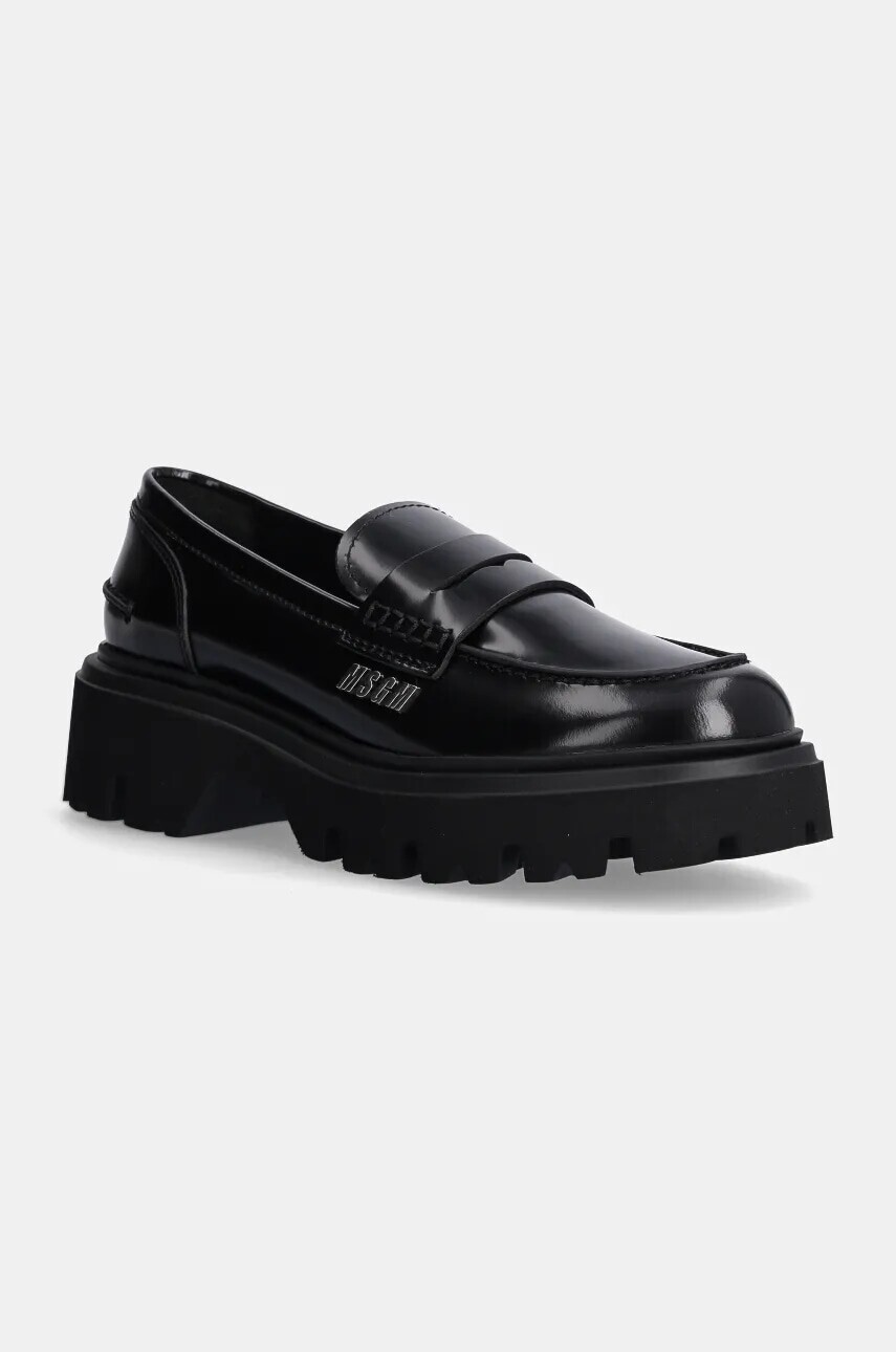 Kožené poltopánky MSGM dámske, čierna farba, na platforme, 3741MDS153 513