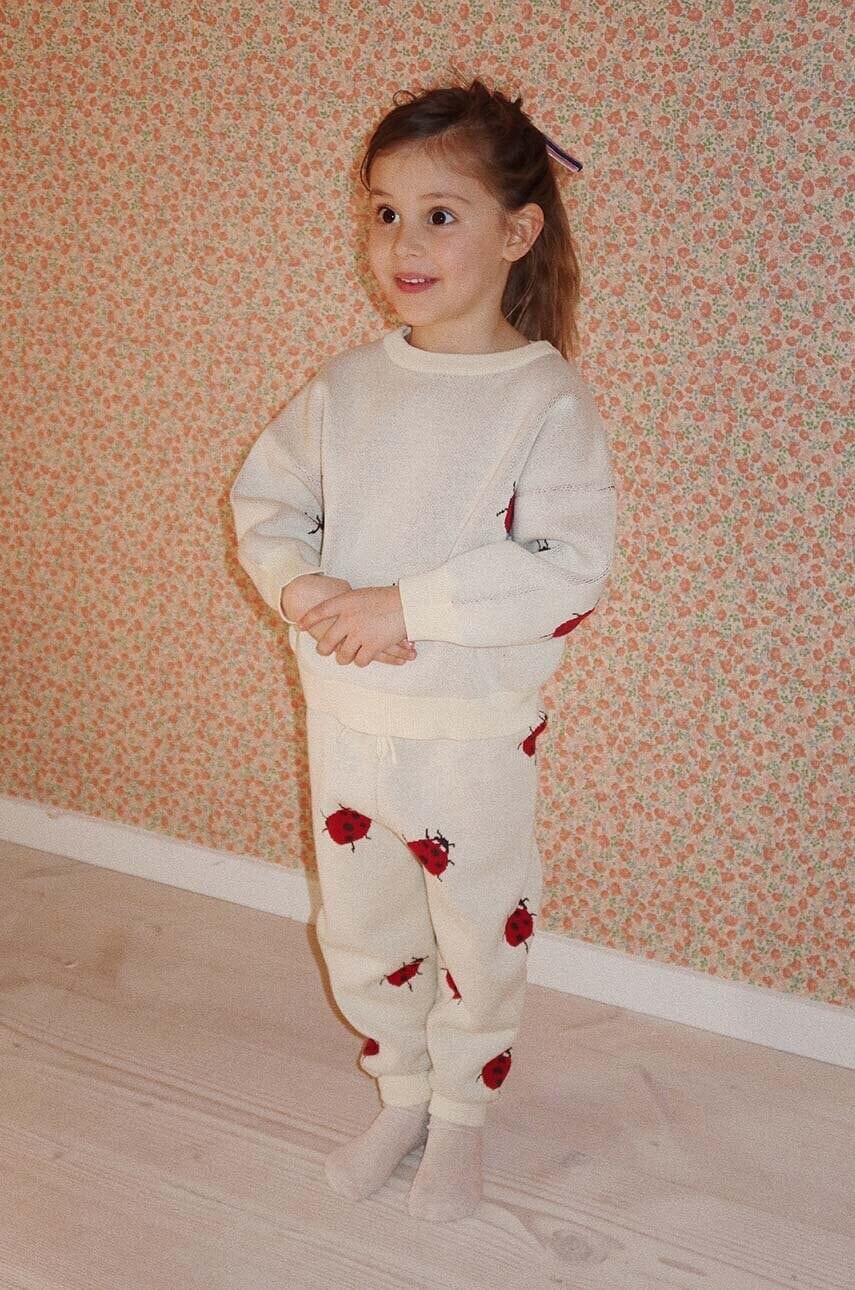 Detské bavlnené tepláky Konges Sløjd LAPIS KNIT PANTS béžová farba, vzorované, KS101555