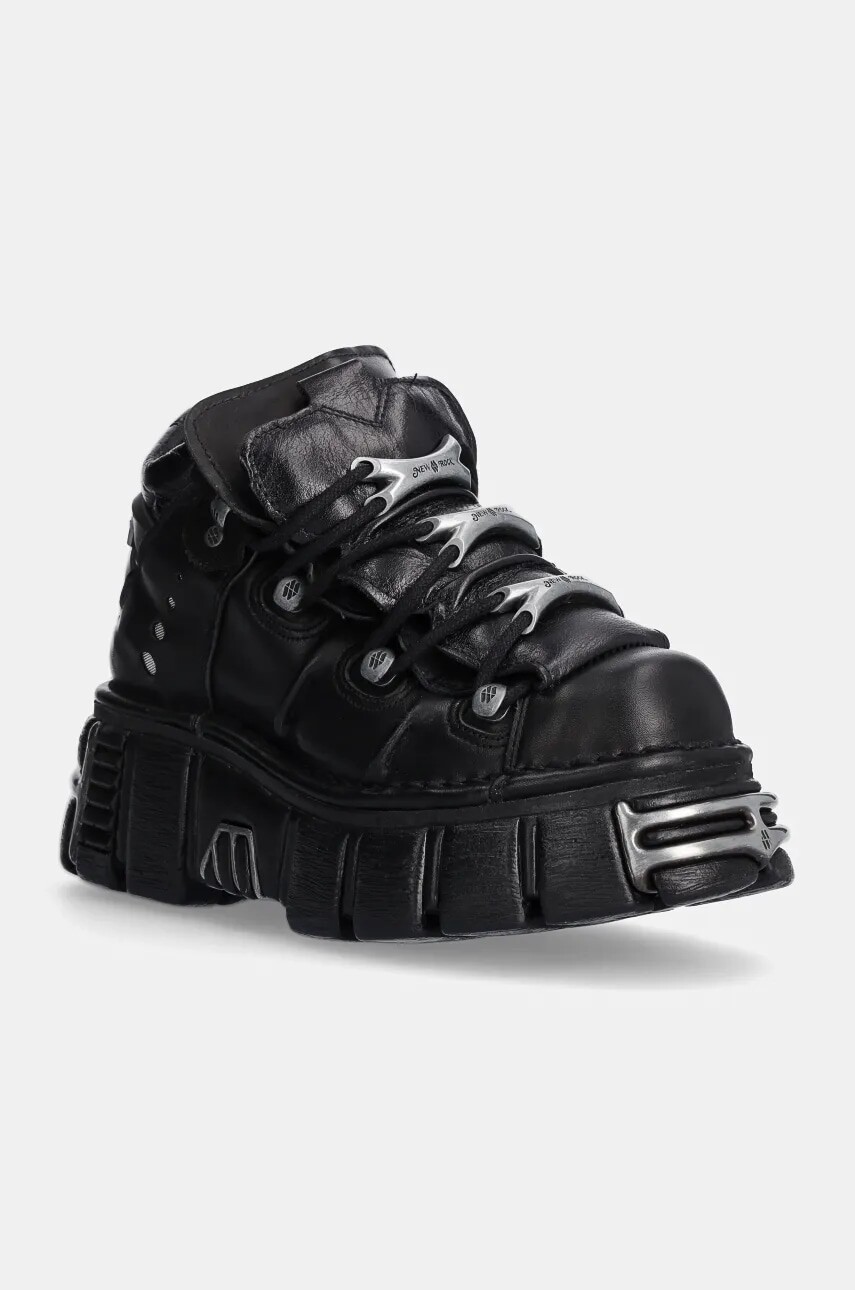 Kožené tenisky New Rock Itali Negro + Nomada Negro + Tower Negro Acero čierna farba, M-106-S1
