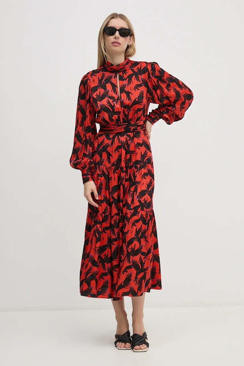 Šaty DIANE VON FURSTENBERG červená farba, midi, áčkový strih, DVFDL3S054