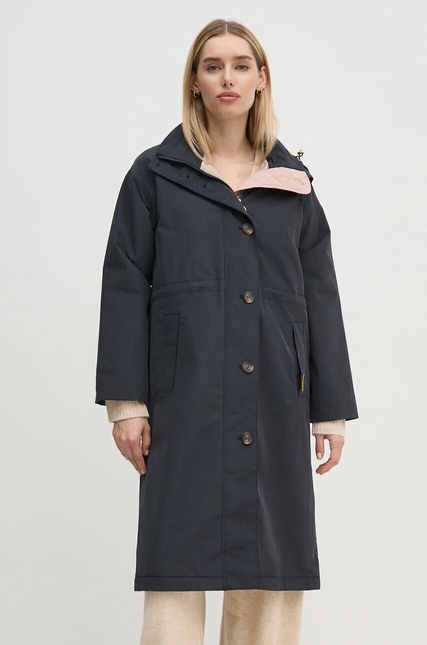 Bunda Barbour Iris Waterproof Jacket dámska, tmavomodrá farba, prechodná, oversize, LWB0902