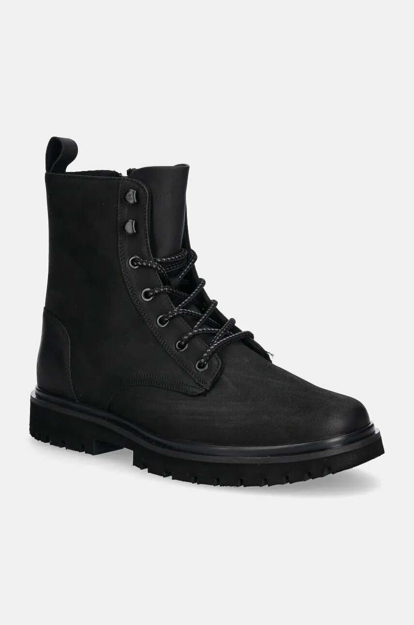 Topánky Calvin Klein Jeans EVA BOOT MID LACEUP REBELLIOUS pánske, čierna farba, YM0YM01071