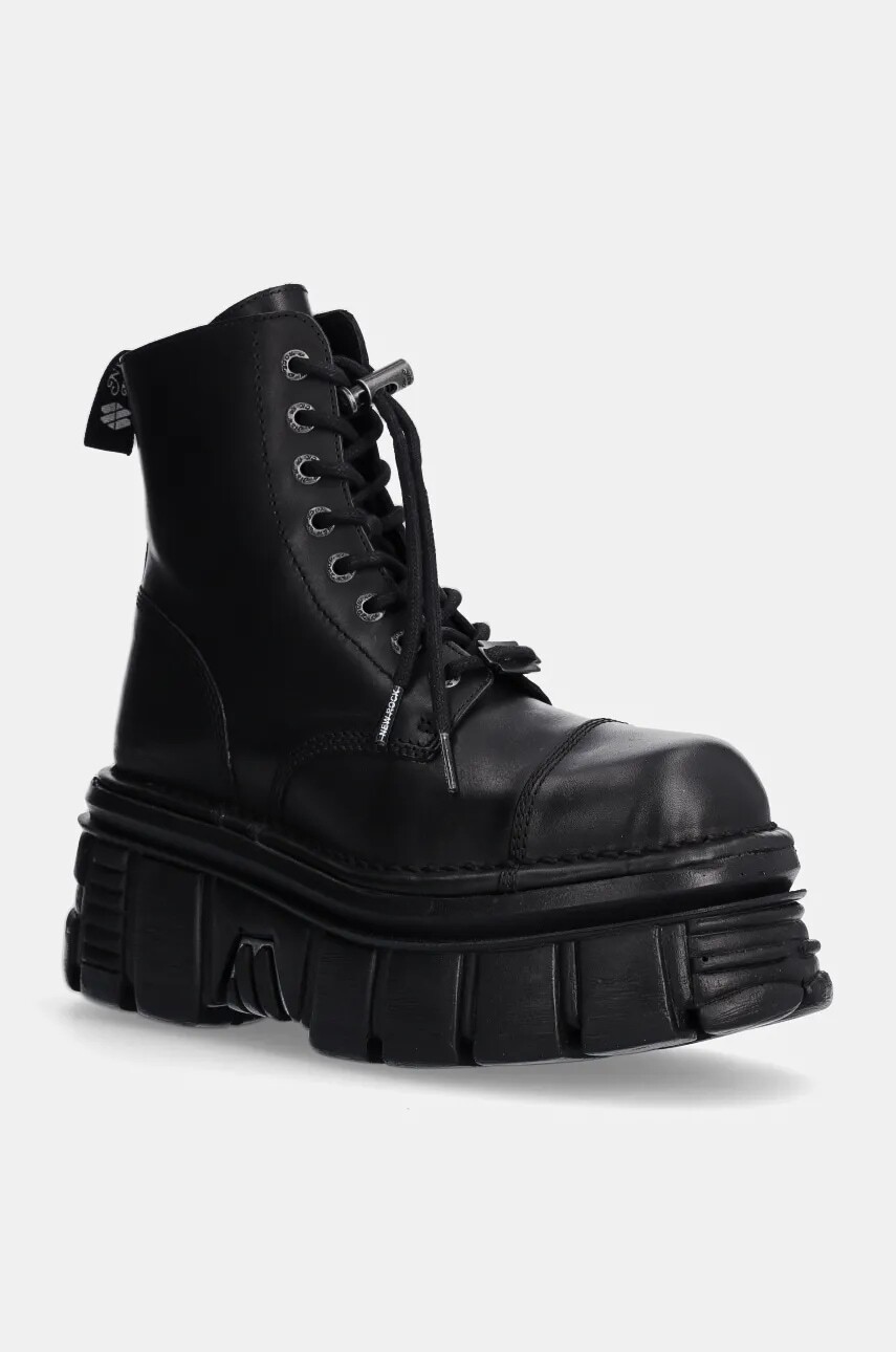 Kožené workery New Rock Nomada Negro + Tower Negro Lateral E-14 dámske, čierna farba, na podpätku, M-NEWMILI083-S21