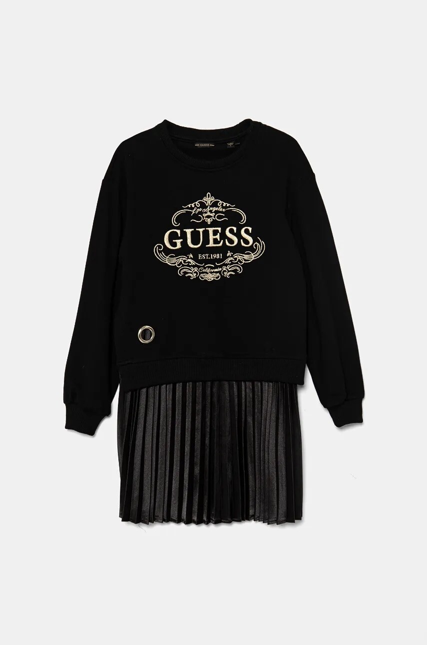 Dievčenské šaty Guess čierna farba, mini, áčkový strih, J4BK14 KAUH0