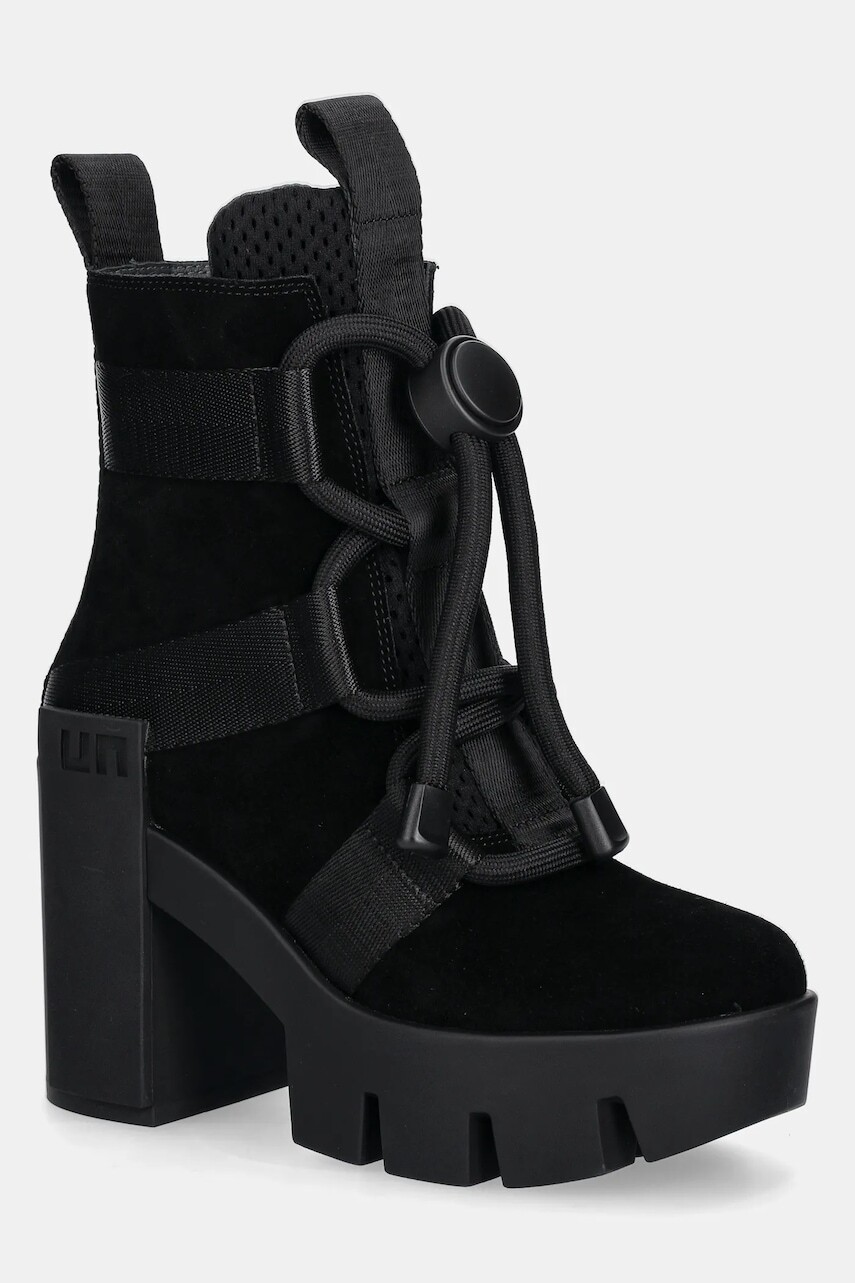 Členkové topánky United Nude Grip Nomad Mid II dámske, čierna farba, na podpätku, 107640157
