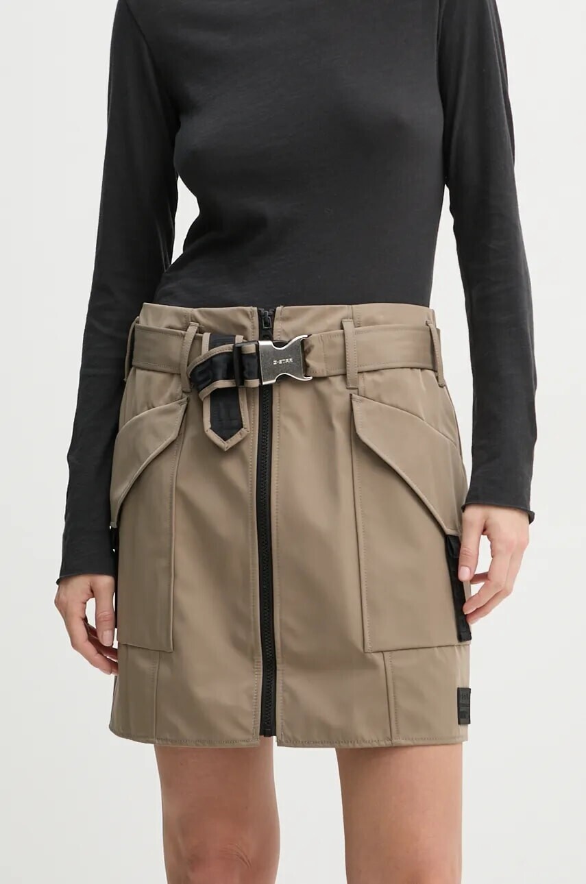 Sukňa G-Star béžová farba, mini, áčkový strih, D25239-D720