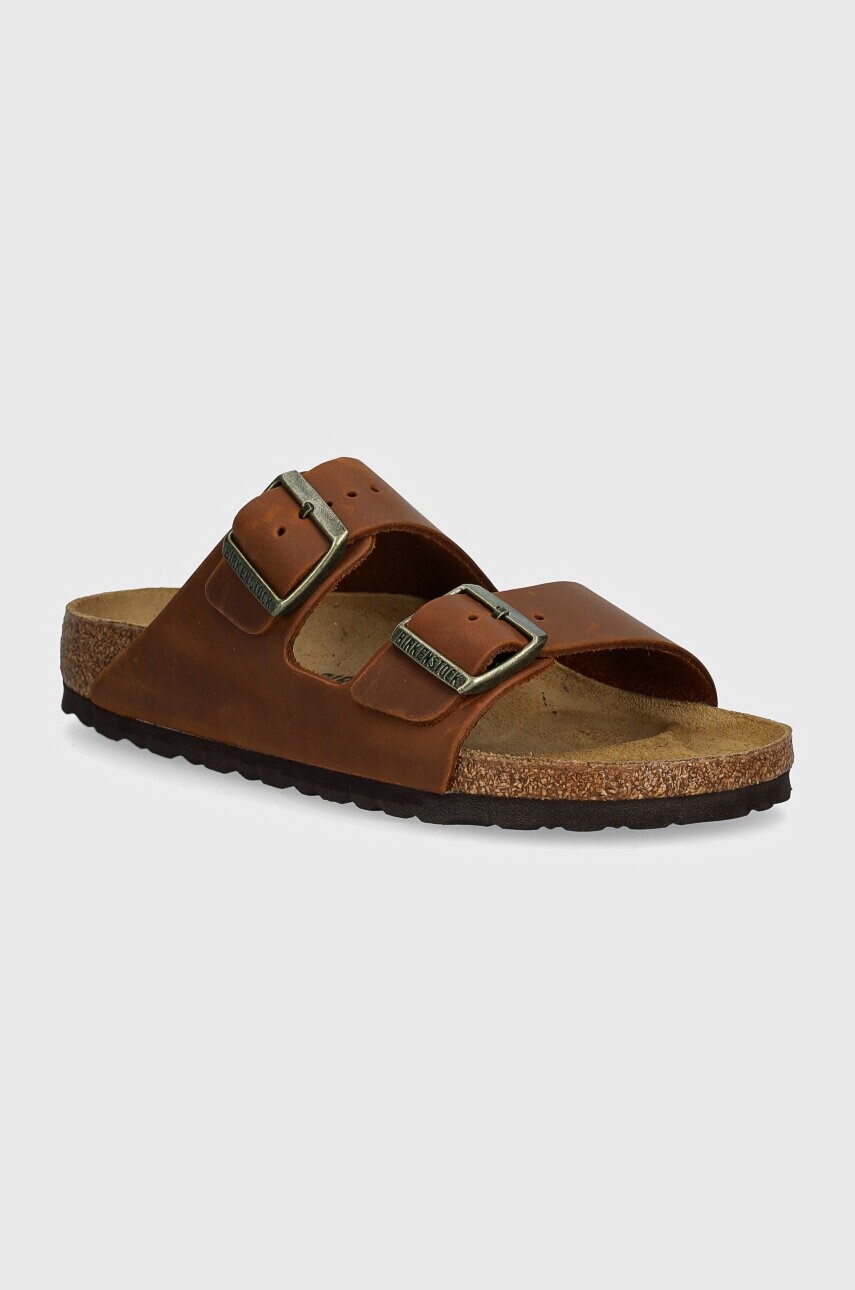 Kožené šľapky Birkenstock Arizona dámske, hnedá farba, 1028401