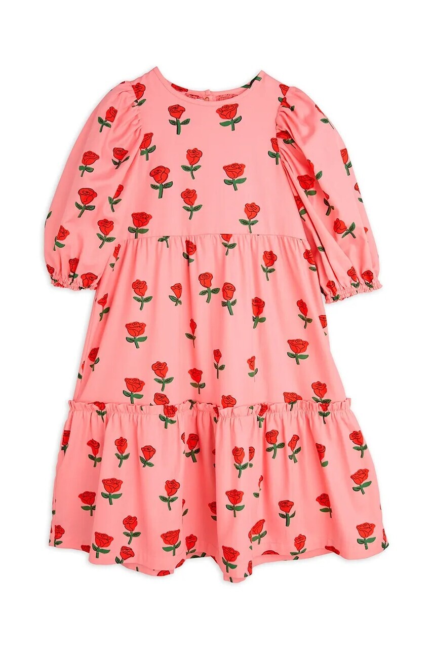 Dievčenské bavlnené šaty Mini Rodini Roses ružová farba, mini, áčkový strih, 2515010528