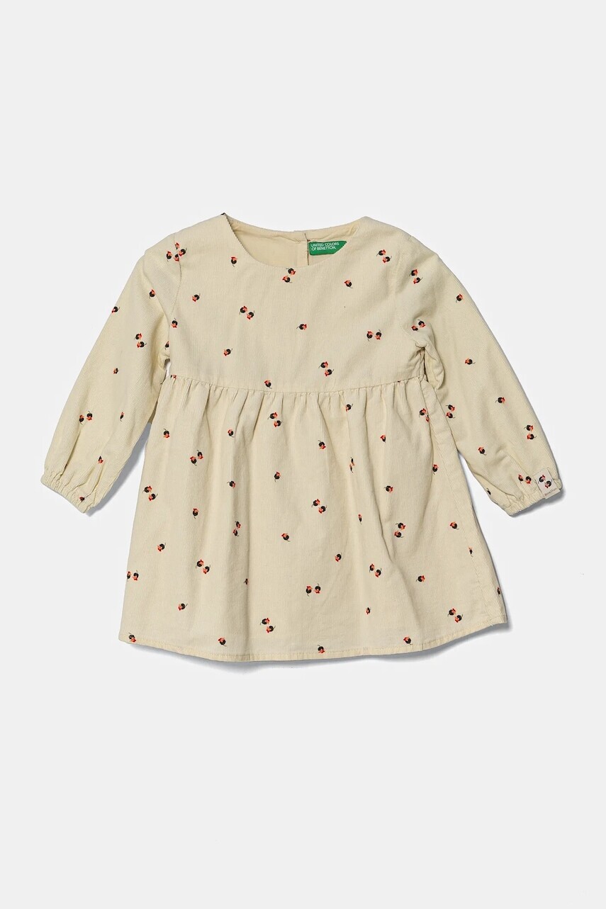 Detské manšestrové šaty United Colors of Benetton béžová farba, mini, áčkový strih, 40CYGV020