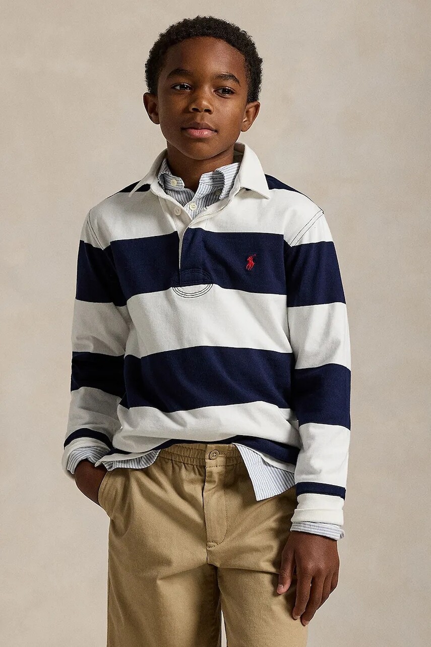 Detská bavlnená košeľa s dlhým rukávom Polo Ralph Lauren tmavomodrá farba, vzorovaný, 323932280001