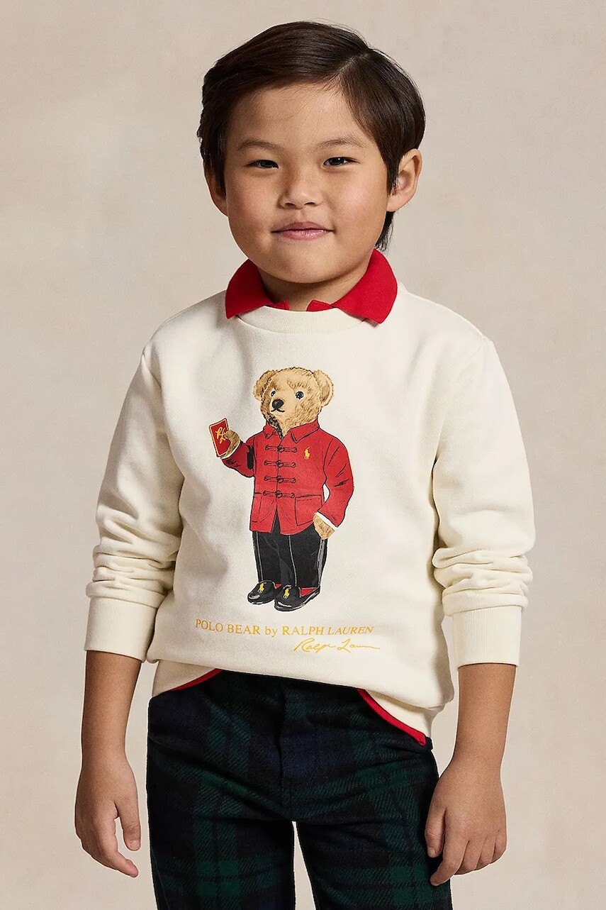 Detská bavlnená mikina Polo Ralph Lauren béžová farba, s potlačou, 322961412001