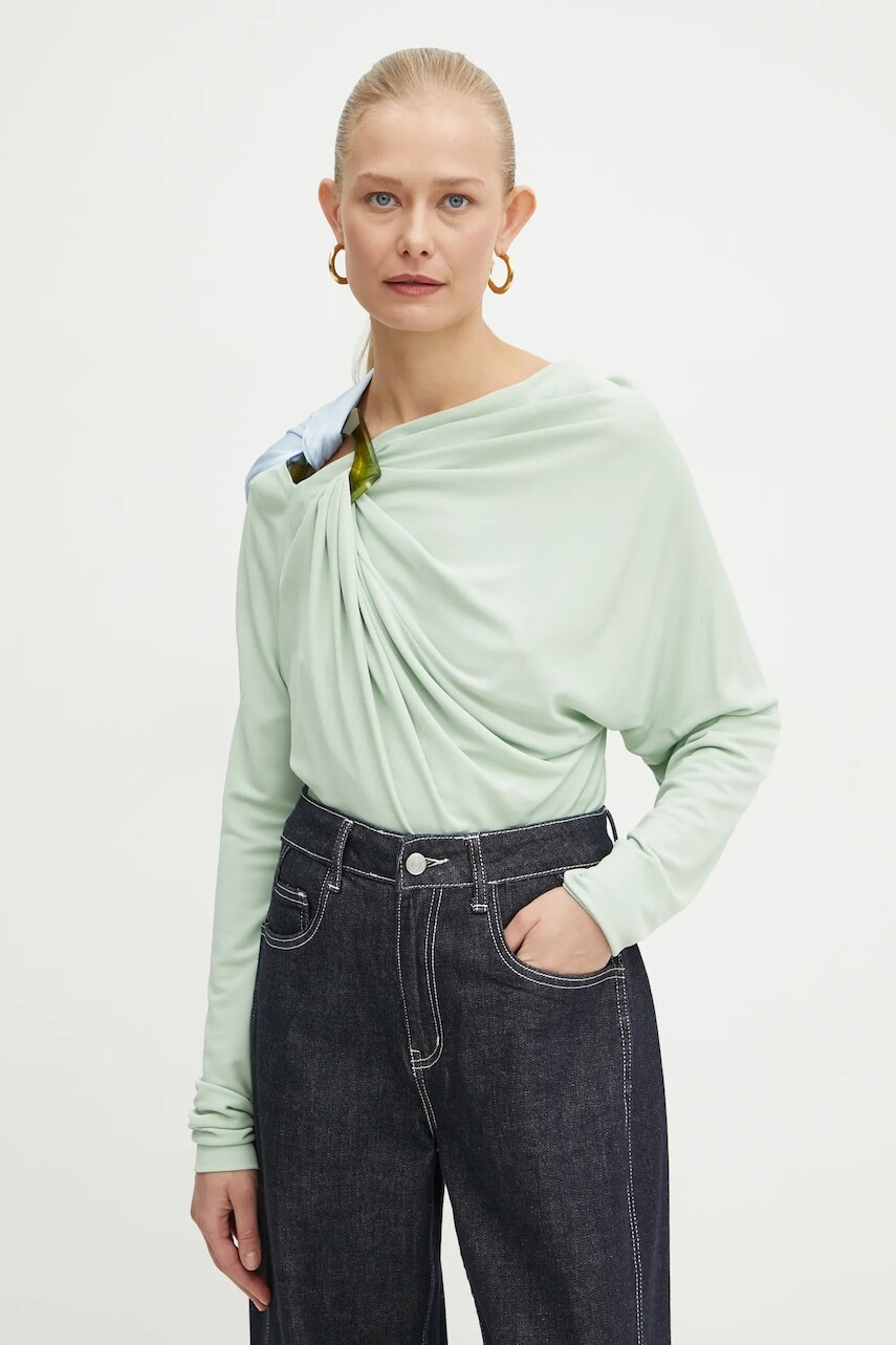Blúzka Victoria Beckham dámska, zelená farba, vzorovaná, 1125WTP006017A