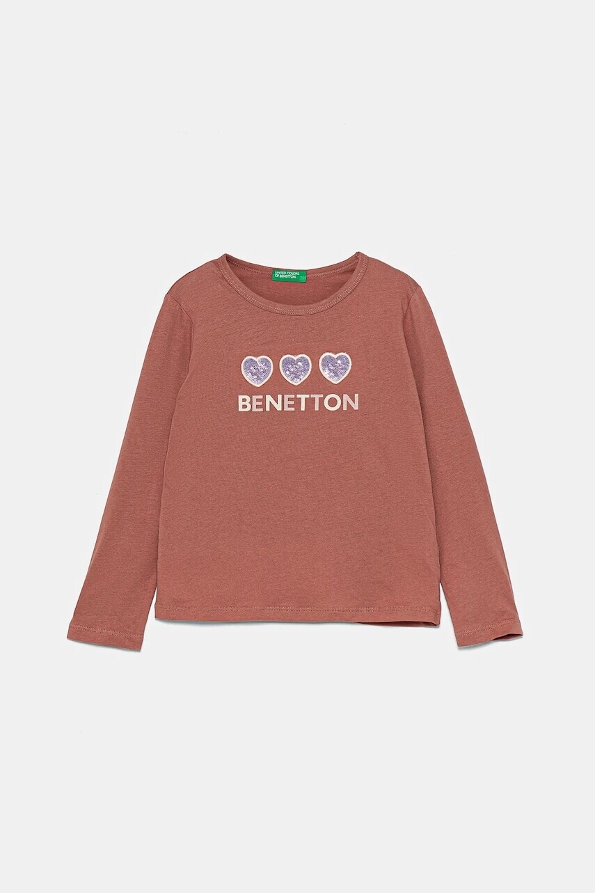 Detská bavlnená košeľa s dlhým rukávom United Colors of Benetton oranžová farba, 3ATNG10GI
