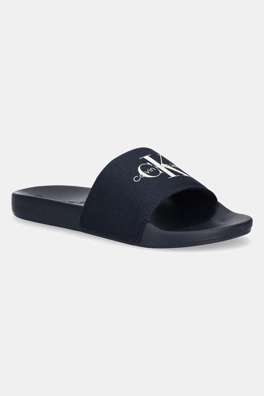 Šľapky Calvin Klein Jeans SLIDE MONOGRAM pánske, tmavomodrá farba, YM0YM01271