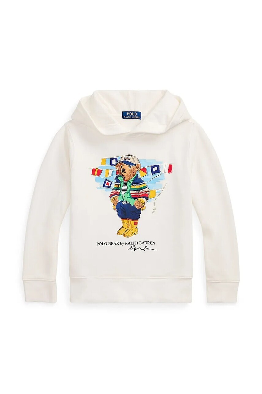 Detská mikina Polo Ralph Lauren biela farba, s kapucňou, s potlačou, 323974848001