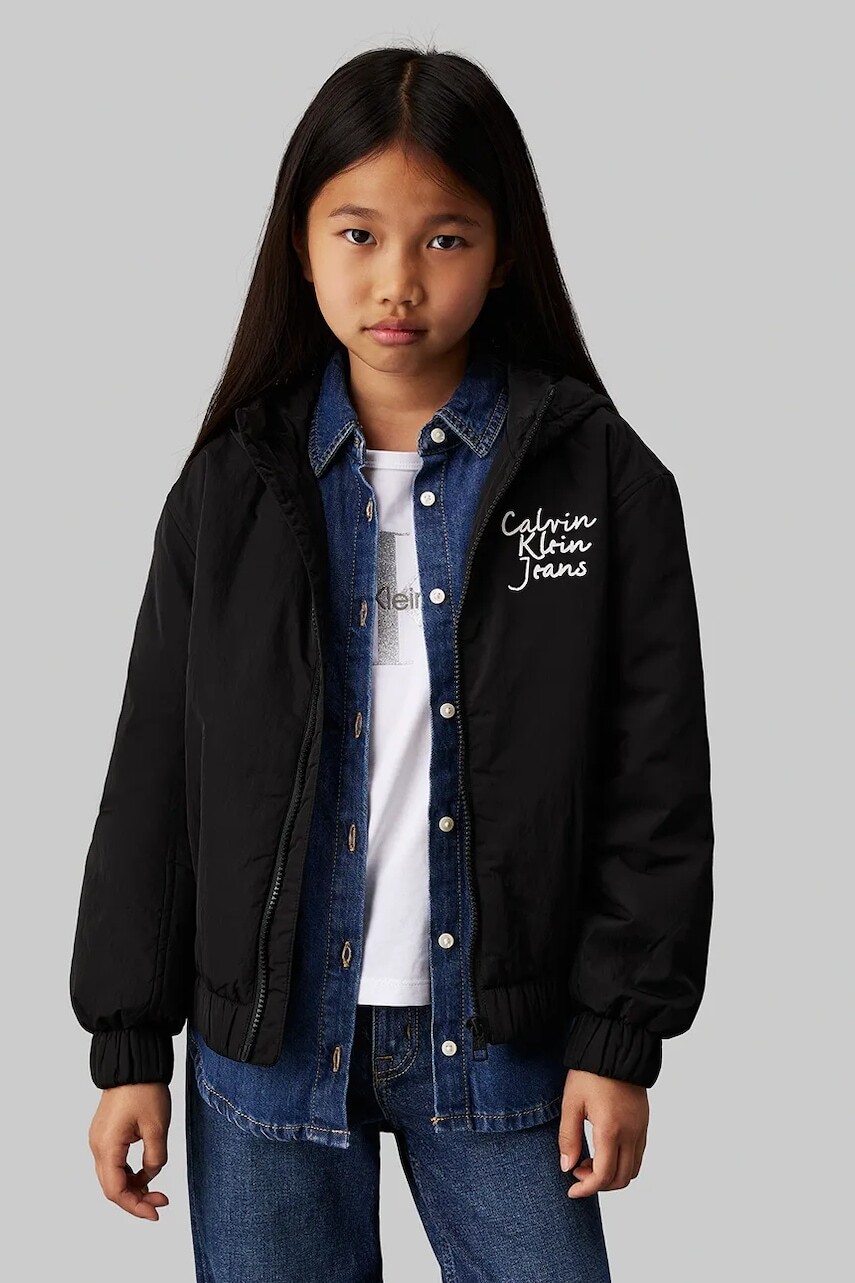 Detská bunda bomber Calvin Klein Jeans čierna farba, IG0IG02796