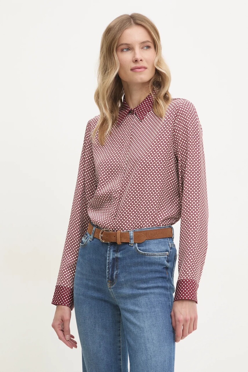 Košeľa Tommy Hilfiger dámska, bordová farba, regular, s klasickým golierom, WW0WW44036