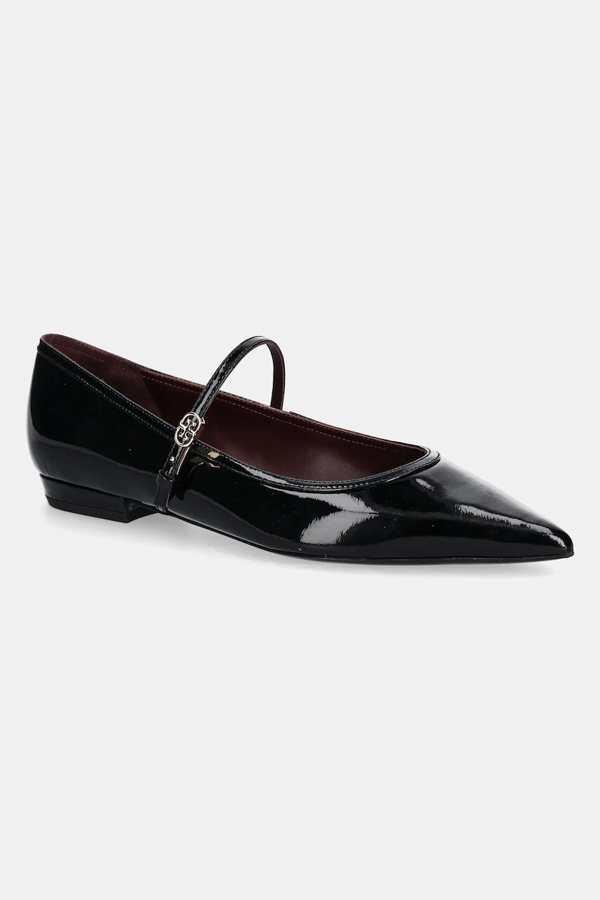 Kožené balerínky Tory Burch Double T Buckle Mary Jane čierna farba, 162764-006