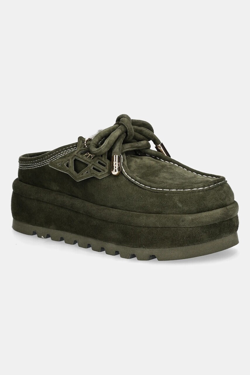 Semišové papuče Naked Wolfe Blizzard zelená farba, Blizzard Suede Shearling Dark Olive