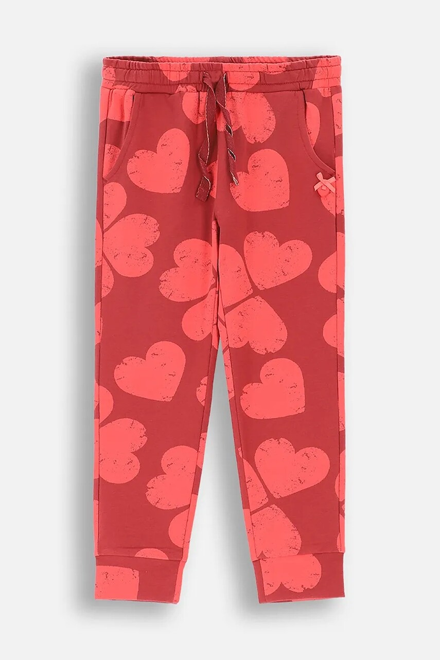 Detské tepláky Coccodrillo bordová farba, vzorované, HEARTS GIRL KIDS