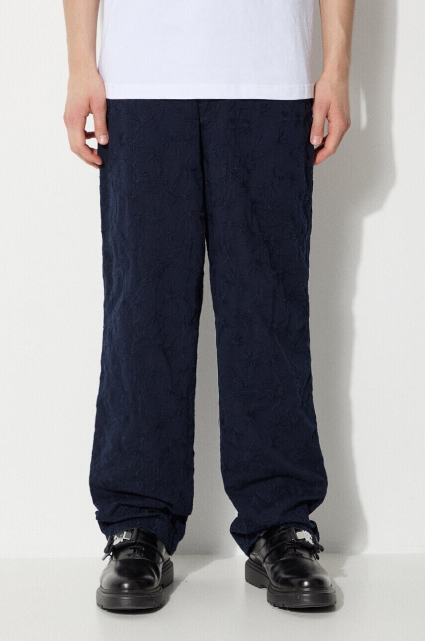 Bavlnené nohavice Corridor Floral Embroidered Trouser tmavomodrá farba, rovné, TR0076