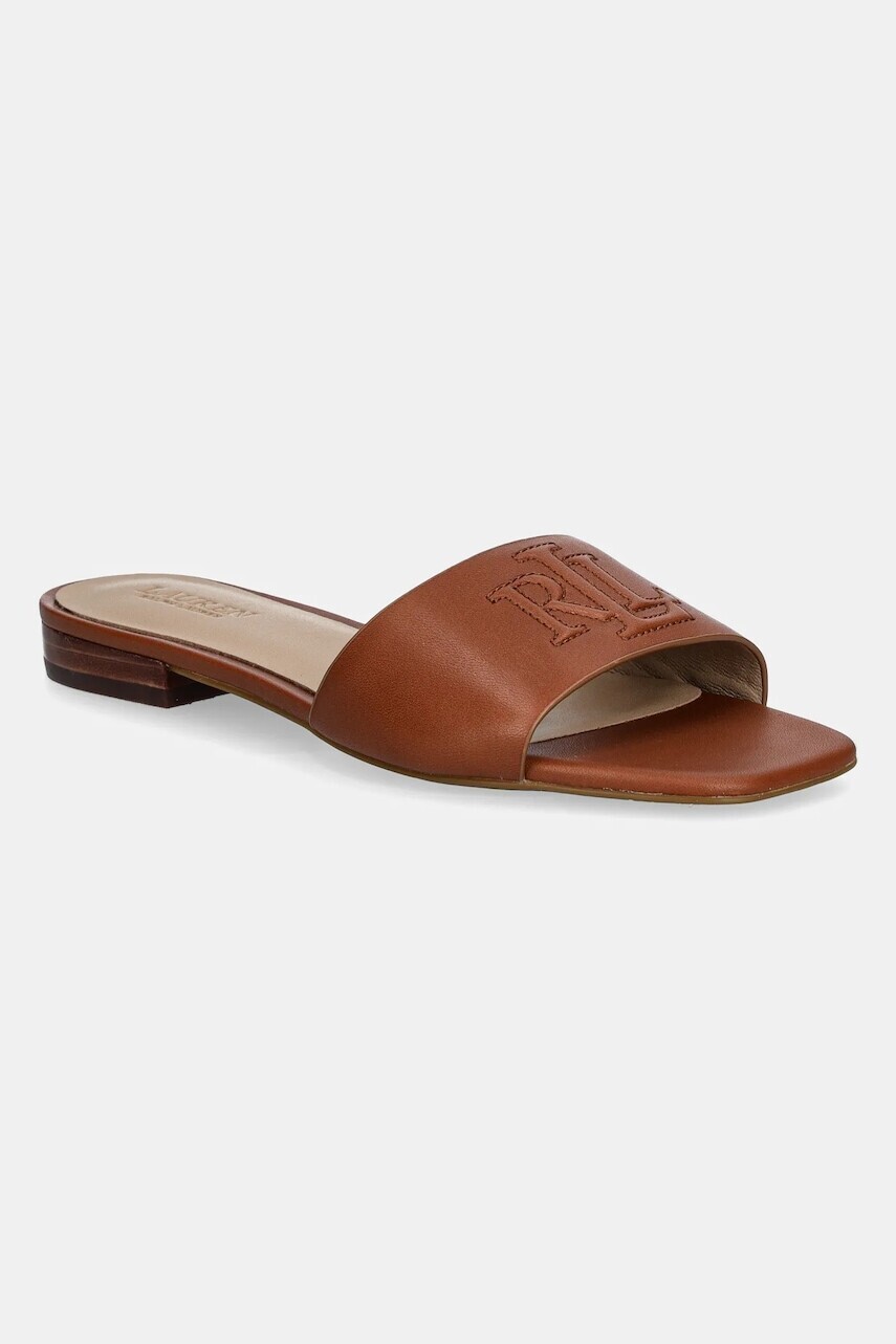 Kožené šľapky Lauren Ralph Lauren Everley Sld dámske, hnedá farba, 802959142002