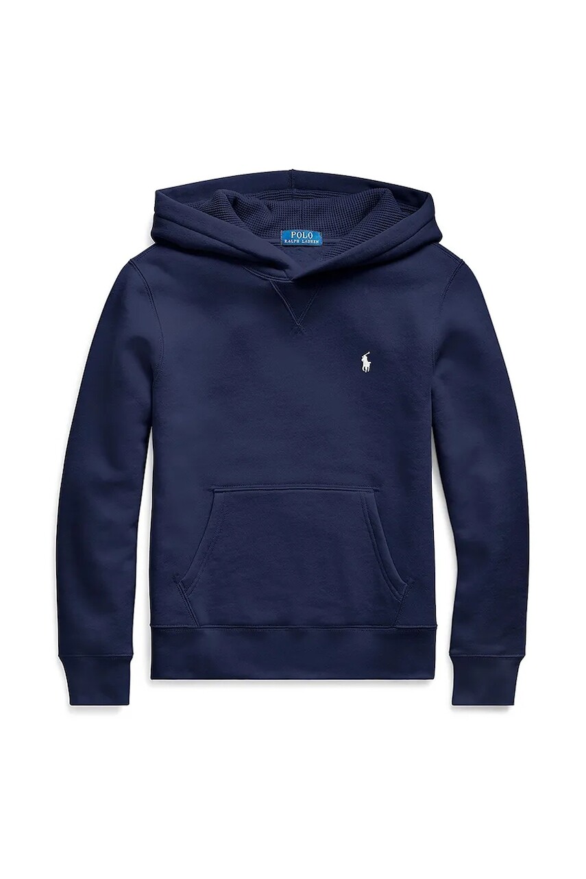 Detská mikina Polo Ralph Lauren tmavomodrá farba, s kapucňou, jednofarebná, 323749954036