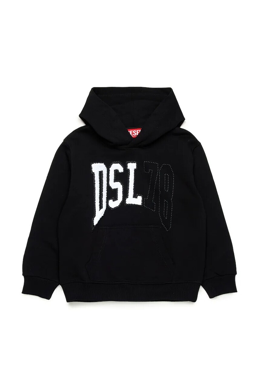 Detská bavlnená mikina Diesel SBOXTHOOD OVER SWEAT-SHIRT čierna farba, s kapucňou, s nášivkou, J02226