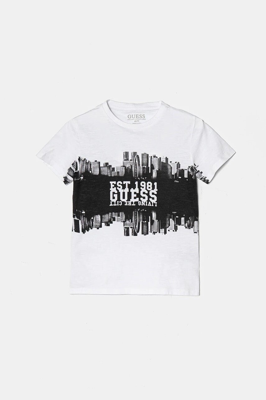 Detské bavlnené tričko Guess biela farba, vzorovaný, N5RI05 K6XN4