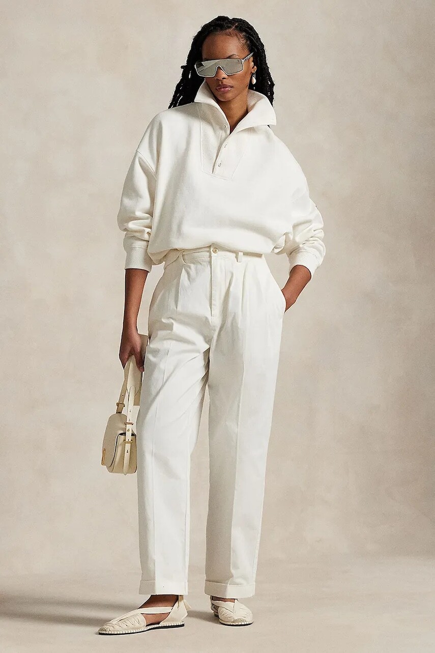 Bavlnené nohavice Polo Ralph Lauren béžová farba, rovný strih, stredne vysoký pás, 211909520