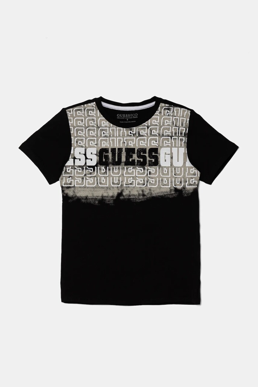 Detské bavlnené tričko Guess čierna farba, s potlačou, L5RI23 K8HM4