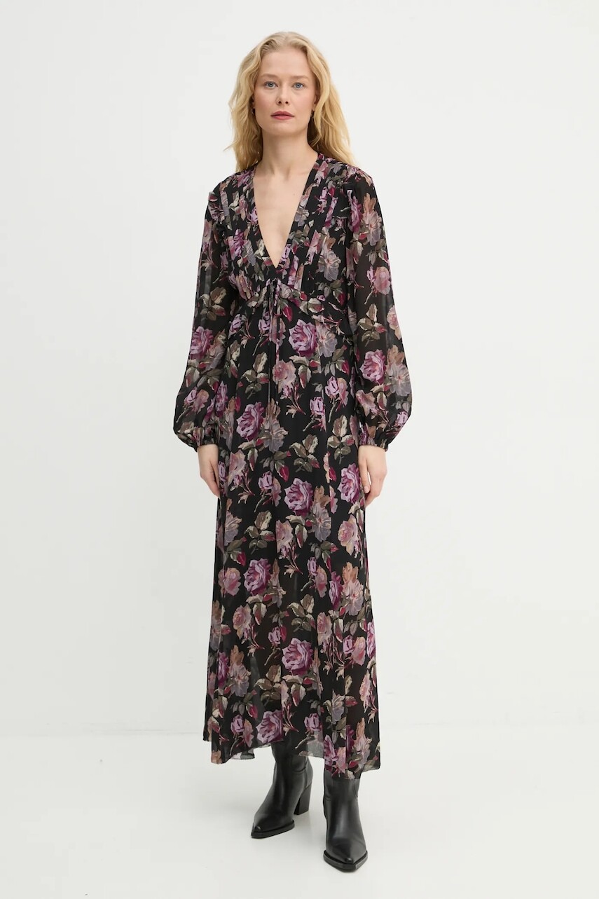 Šaty The Kooples čierna farba, maxi, rovný strih, FROB29079K