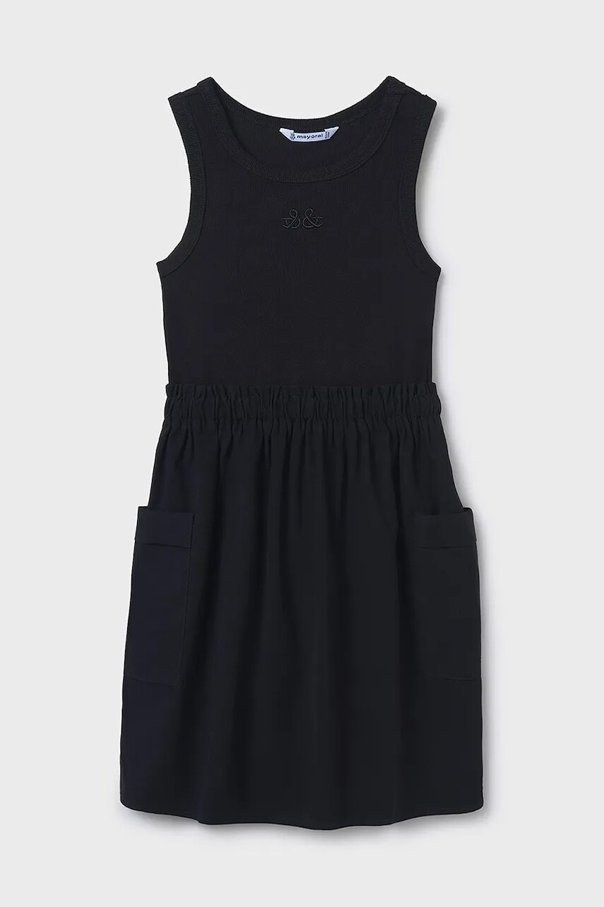 Dievčenské šaty Mayoral čierna farba, mini, áčkový strih, 6980