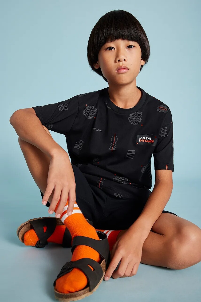 Detské bavlnené tričko Mayoral čierna farba, vzorované, 6019