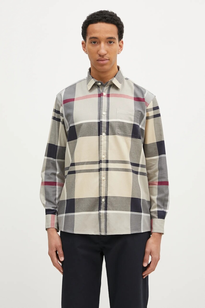 Bavlnená košeľa Barbour Renford OS Tartan Shirt pánska, béžová farba, regular, s klasickým golierom, MSH5514