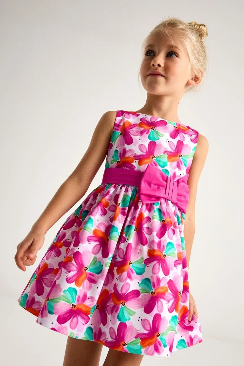 Dievčenské bavlnené šaty Mayoral ružová farba, mini, áčkový strih, 3917