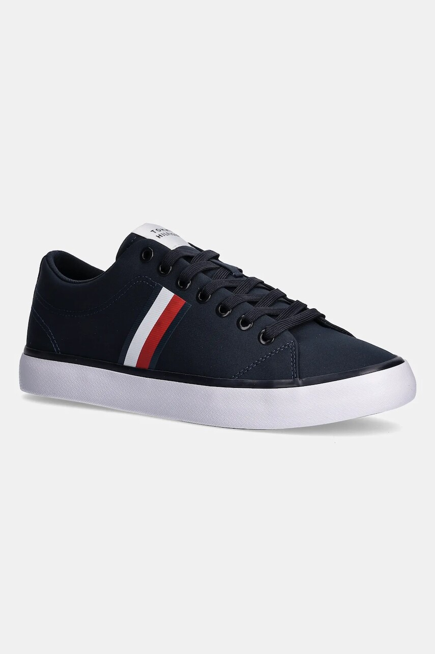 Tenisky Tommy Hilfiger TH HI VULC LOW CORE STRIPES MESH pánske, tmavomodrá farba, FM0FM05393