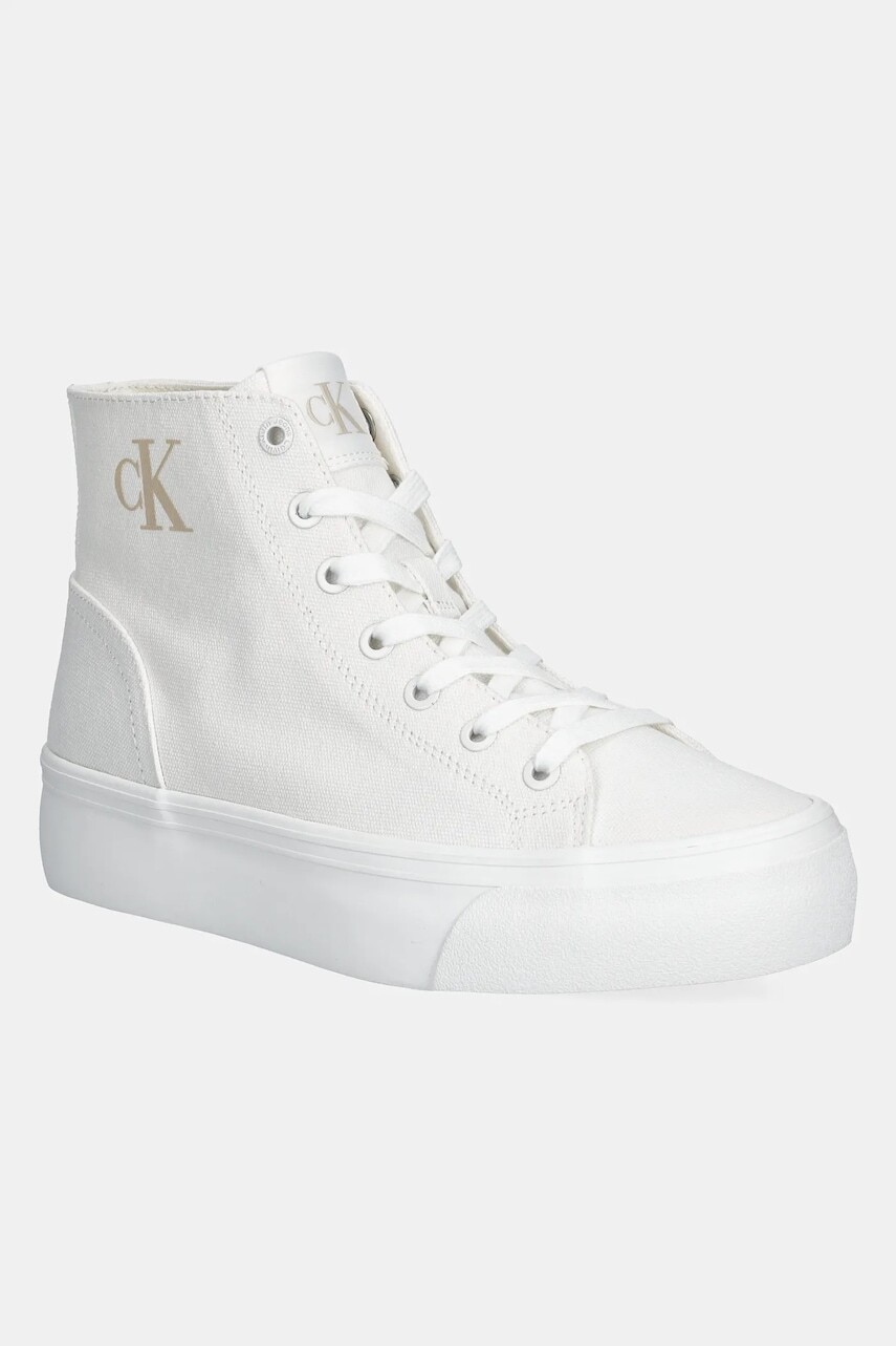 Tenisky Calvin Klein Jeans VULC FLATFORM MID CV MG dámske, biela farba, YW0YW01764