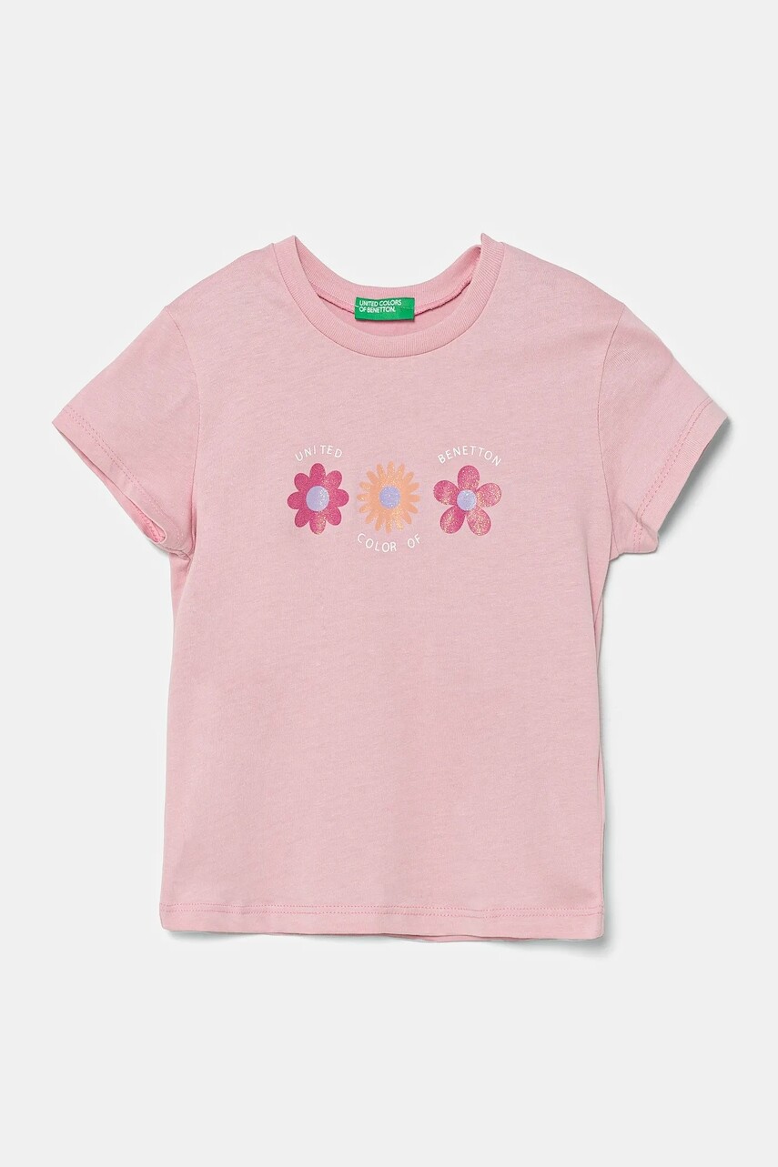 Detské bavlnené tričko United Colors of Benetton ružová farba, 3I1XG10HU