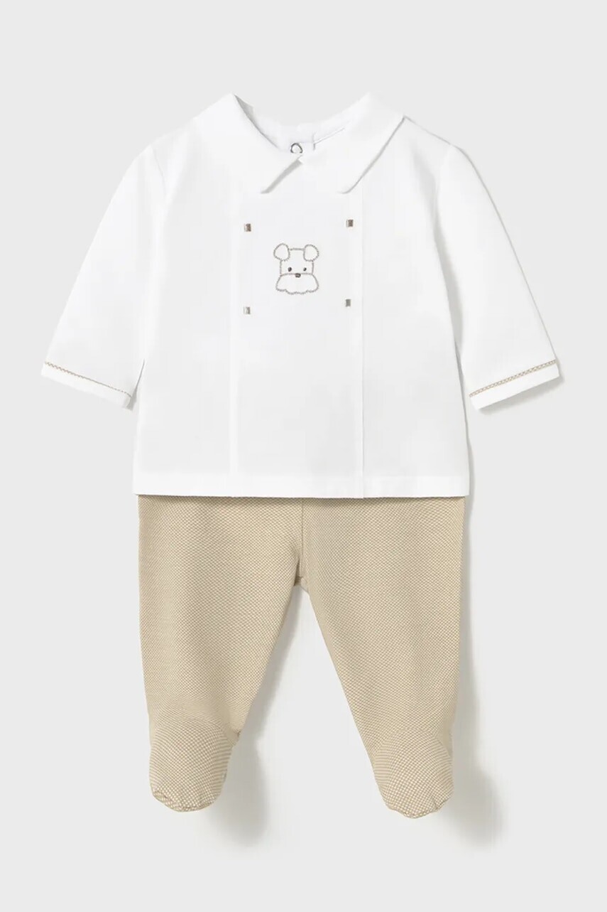 Detská bavlnená súprava Mayoral Newborn béžová farba, 1558
